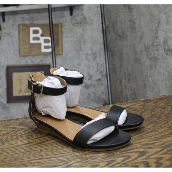 NWT Kenneth Cole Womens Great Viber Faux Leather Wedge Wedge Sandals Black 8M - Picture 6 of 12